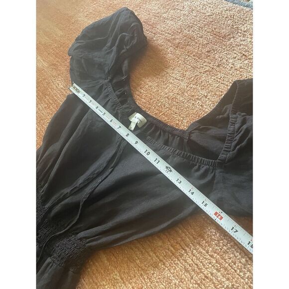 Cloth & Stone Black Puff Sleeve Romper EcoVero Sz S Smocked Waist - Picture 3 of 7